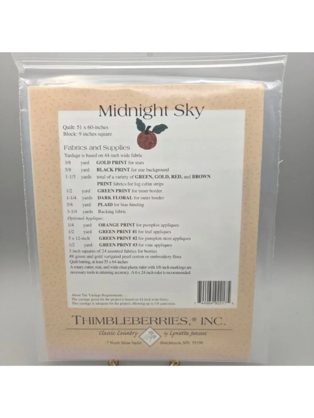 Midnight Sky Quilt Pattern Thimbleberries Lynette Jensen Pumpkins Stars 51x60